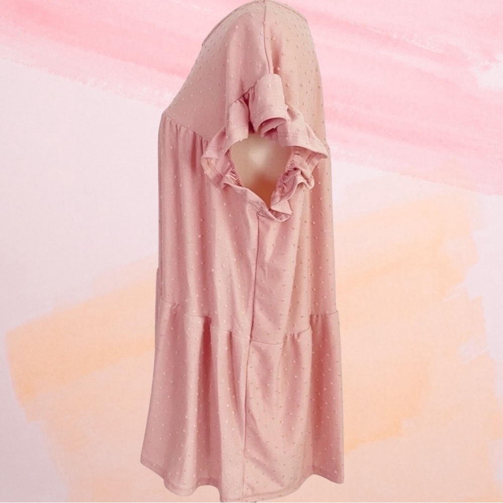 Perfect Peach Swiss Dot Ruffle Cap Sleeve Tiered Top Women’s Plus 1X Dusty Pink - Picture 8 of 10